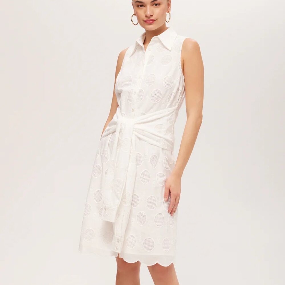 Trina‎ Turk White Rally Sleeveless Shirt Dress - Tennis Eyelet Small $398 NWT